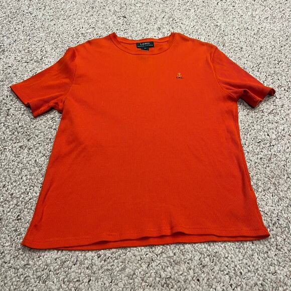 Vintage Lauren Ralph Lauren Ribbed Orange Short Sleeve Tee Sz XL Anchor Logo - Picture 1 of 6